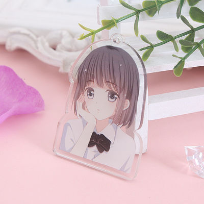 Chaîne de clés acrylique personnalisée pour personnage de dessins animés avec anneau métallique imprimé sur écran de soie