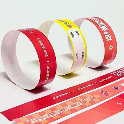 PP papier synthétique personnalisé Event Bracelet Logo de fête Imprimé imperméable à l'eau résistant à la sueur Entrée Bracelets d'entrée