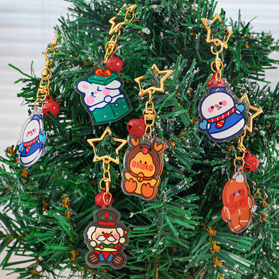 Festival de Noël personnalisé porte-clés acrylique anneau métallique transparent mignon dessin animé de Noël bonhomme de neige imprimé porte-clés de charme